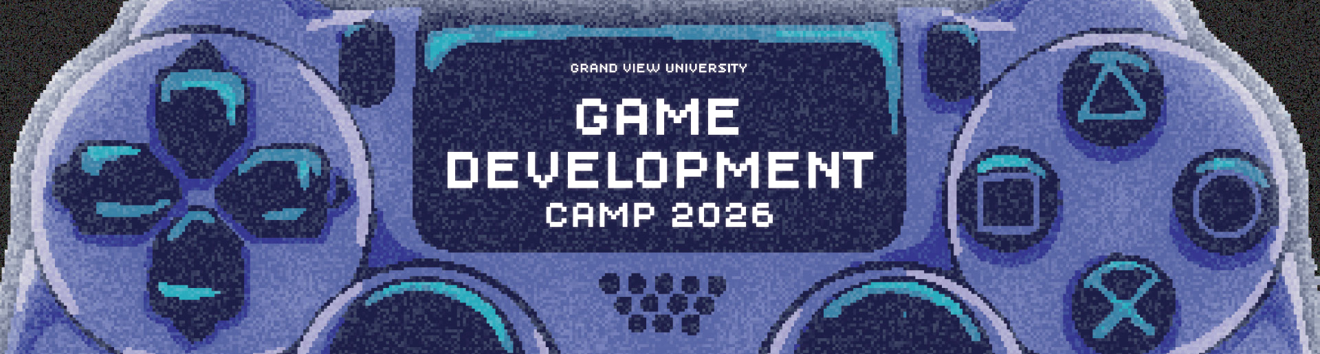 A pixelated image of a game controller with text 