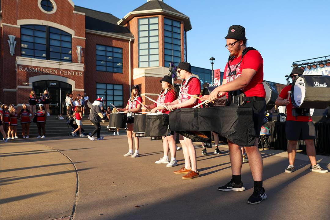 Grand View University Drumline performing at the annual Homecoming Festival